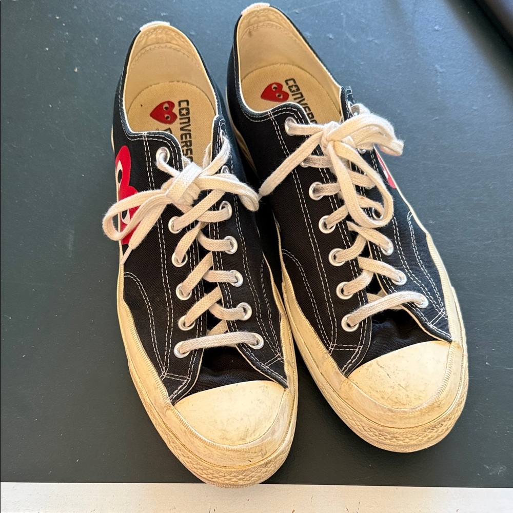 Converse Comme des Garcons Black Canvas Low-Top Sneakers with Red Heart